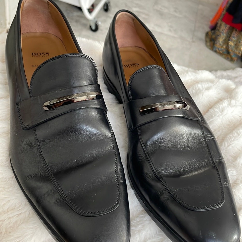 Hugo Boss Portland Solid Bit Loafers Men's Leather Slip On Dress Shoes Black